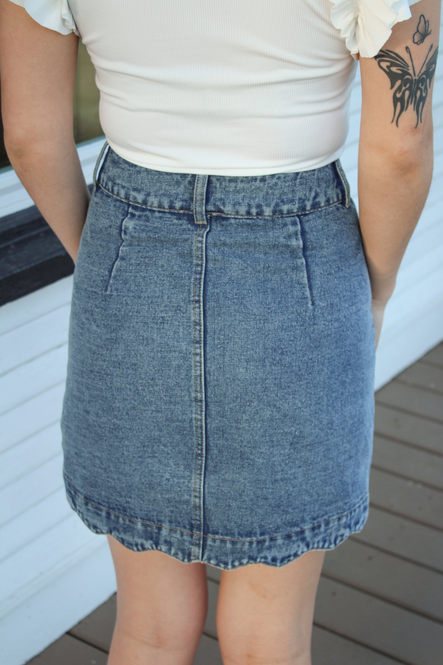 Scalloped Denim Skirt