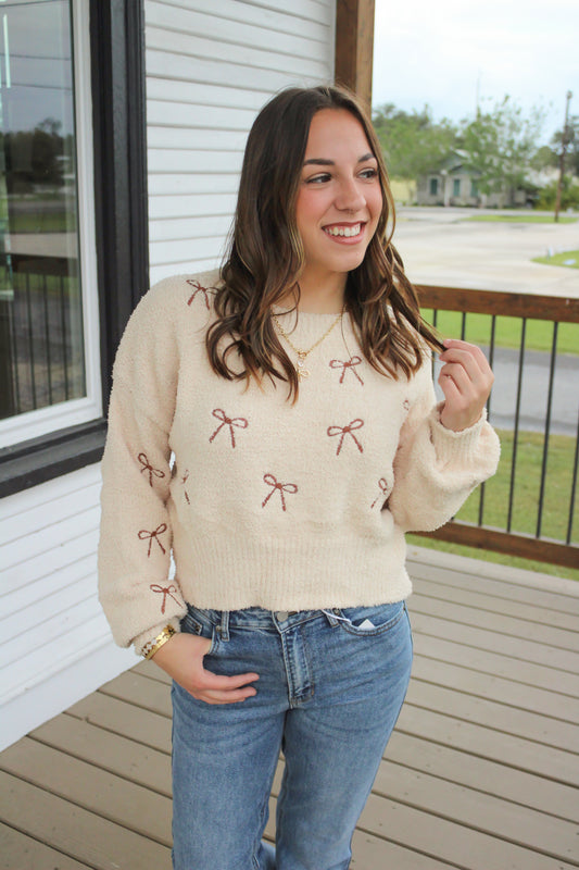 Fuzzy Bow Sweater