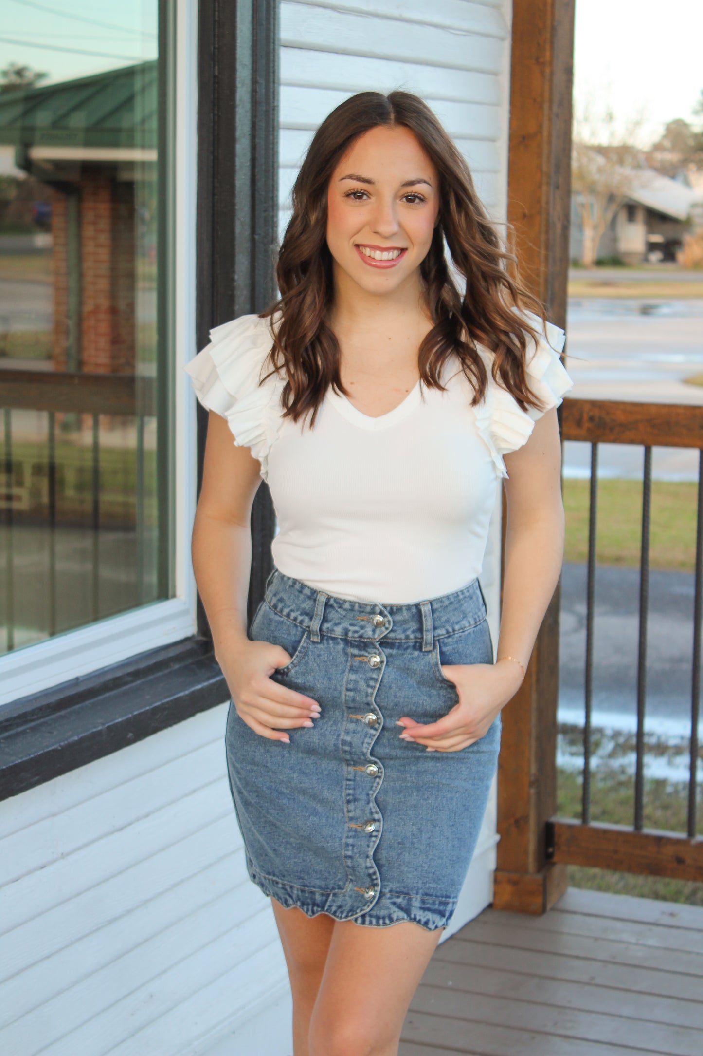 Scalloped Denim Skirt