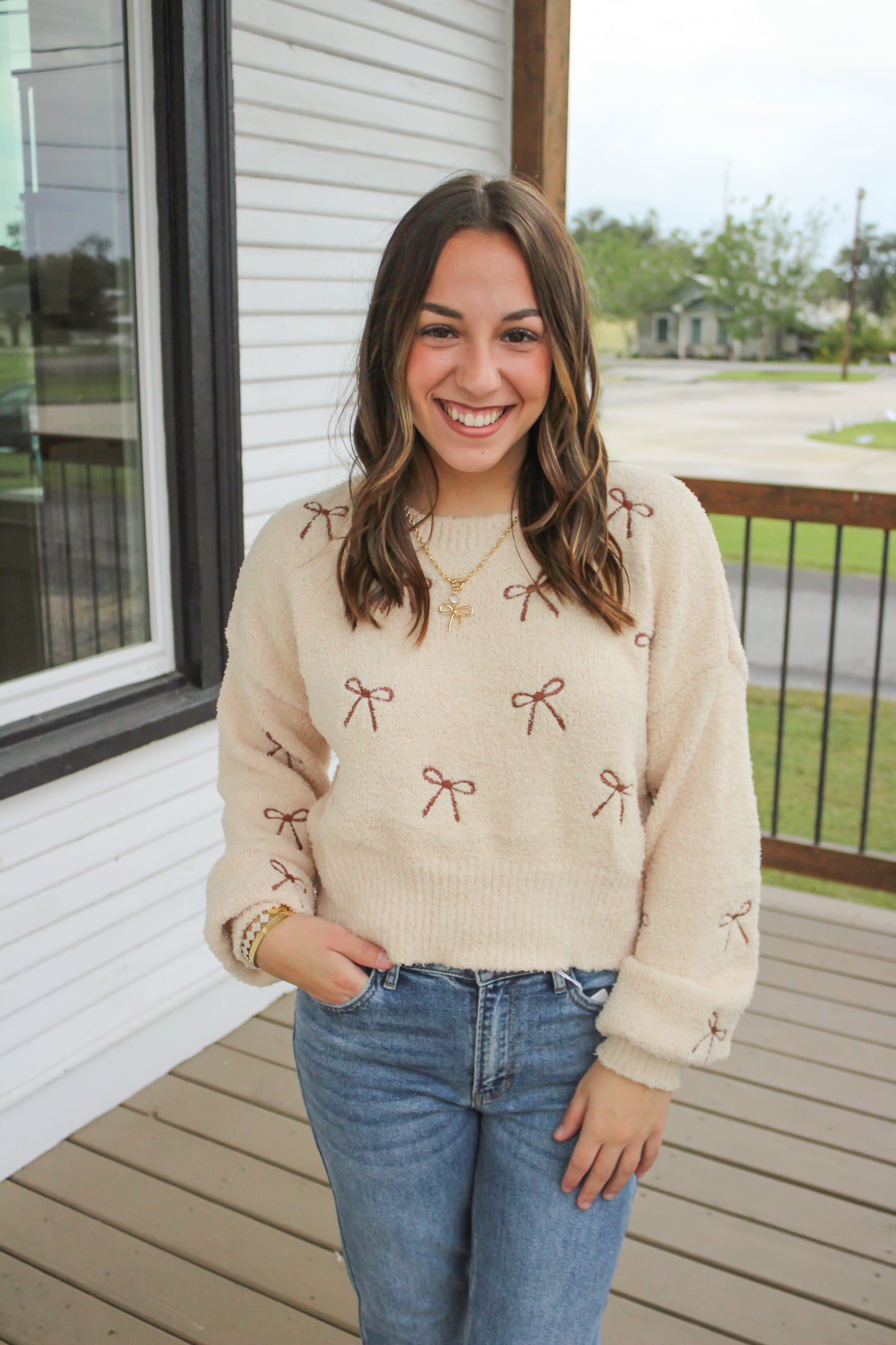 Fuzzy Bow Sweater