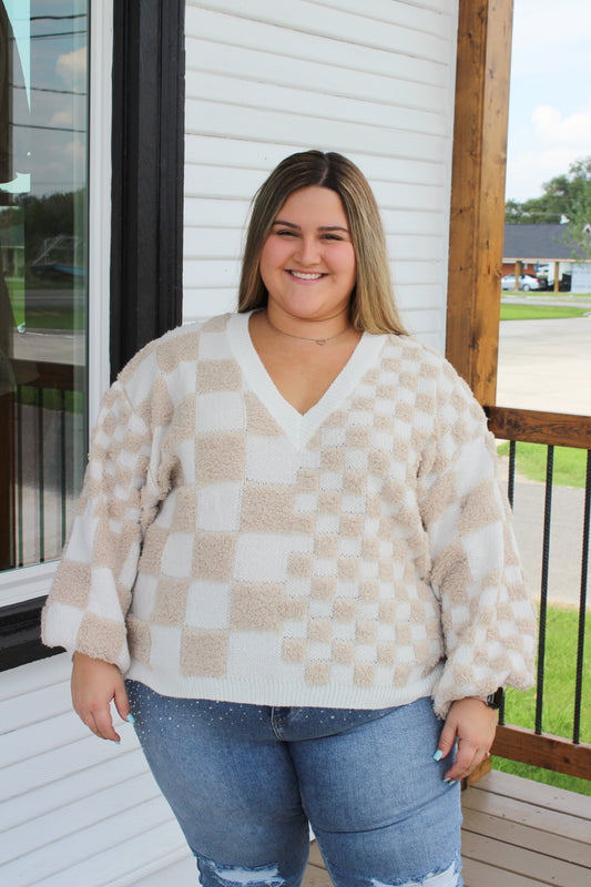 Knit Checkers Pullover - P