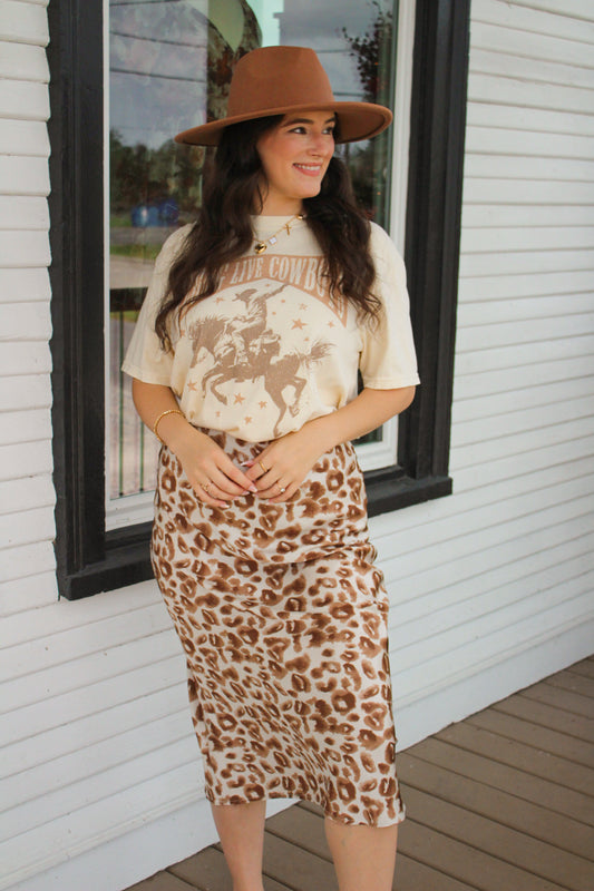 Leopard Satin Midi Skirt