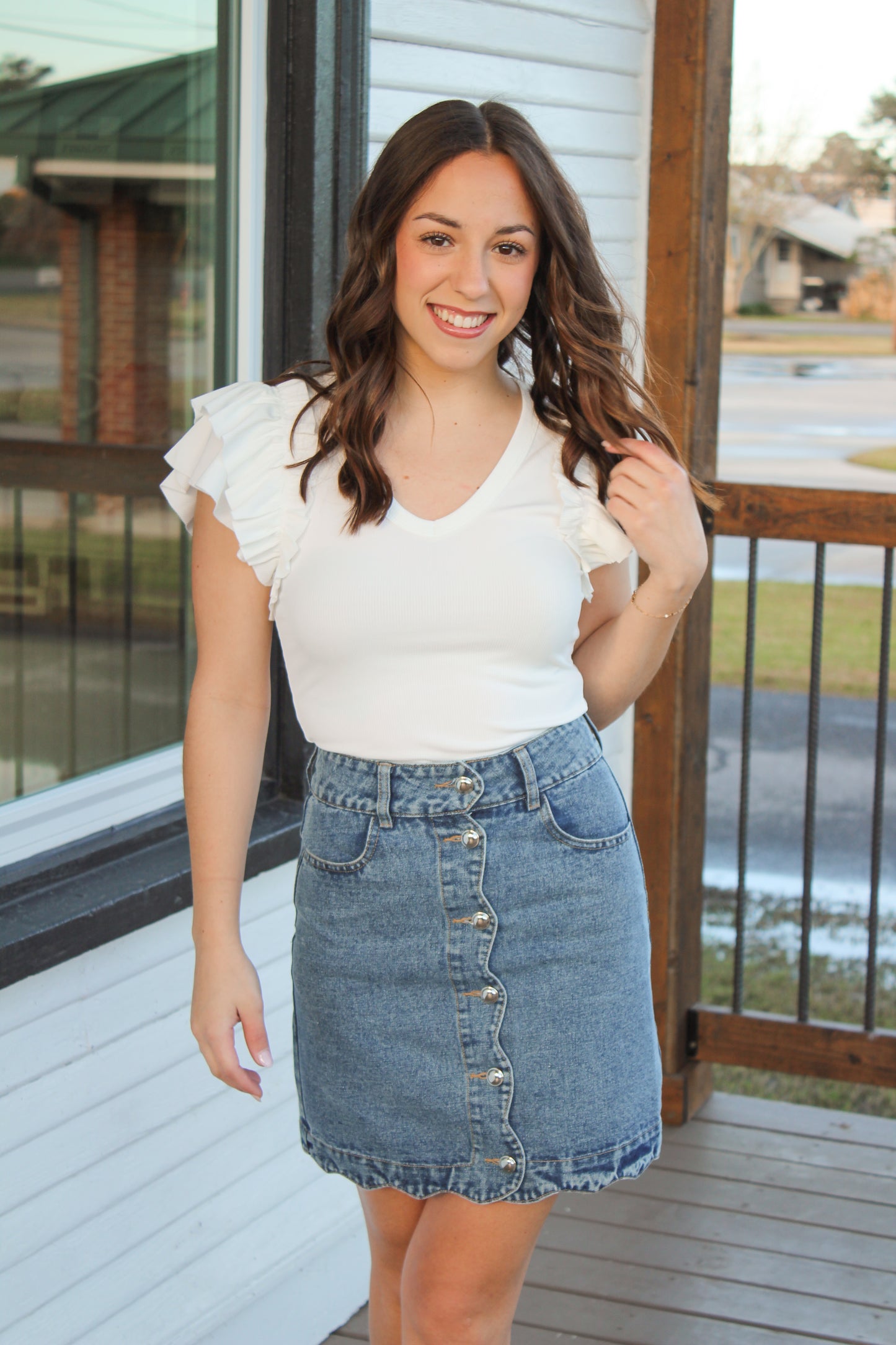 Scalloped Denim Skirt