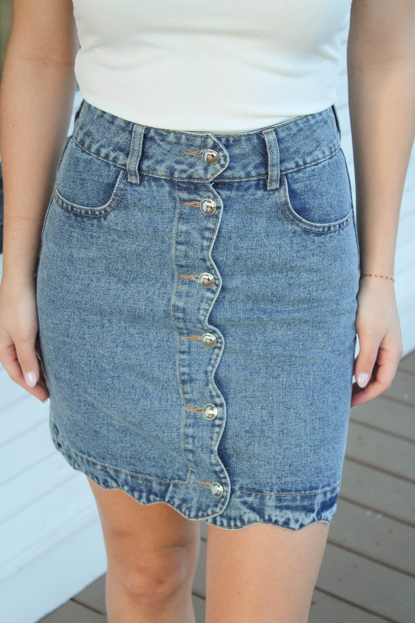 Scalloped Denim Skirt