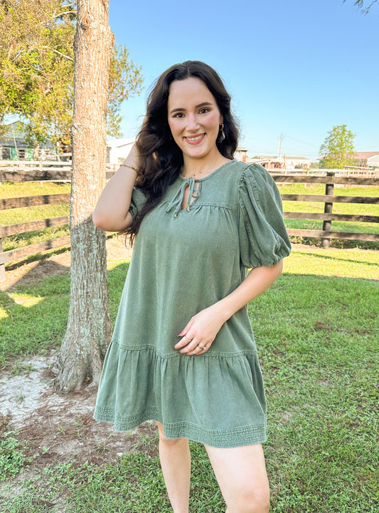 Olive Denim Dress