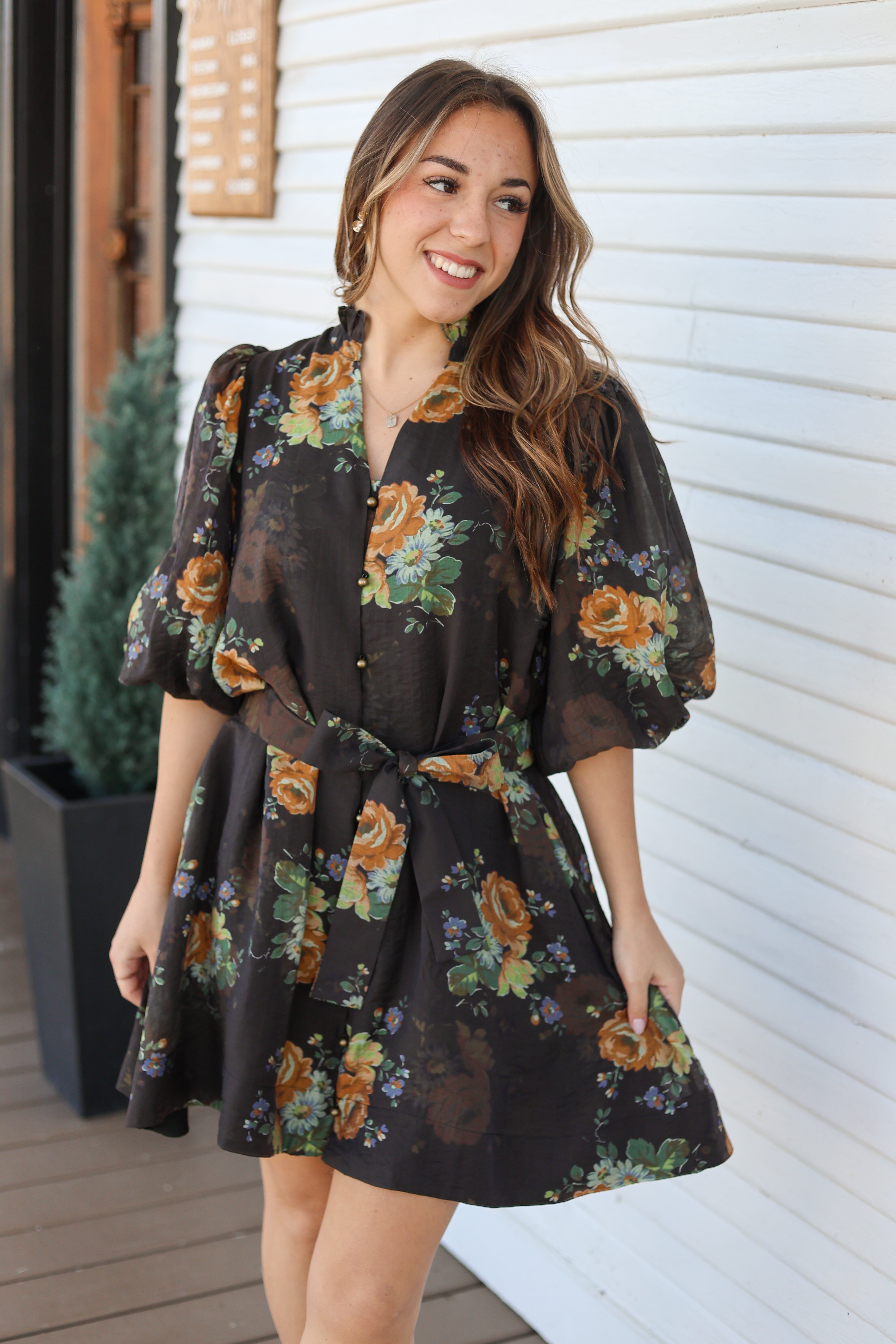 Chocolate Floral Dress – White Oak Boutique