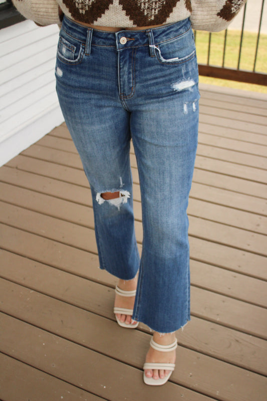 Cropped Kick Flare Denim