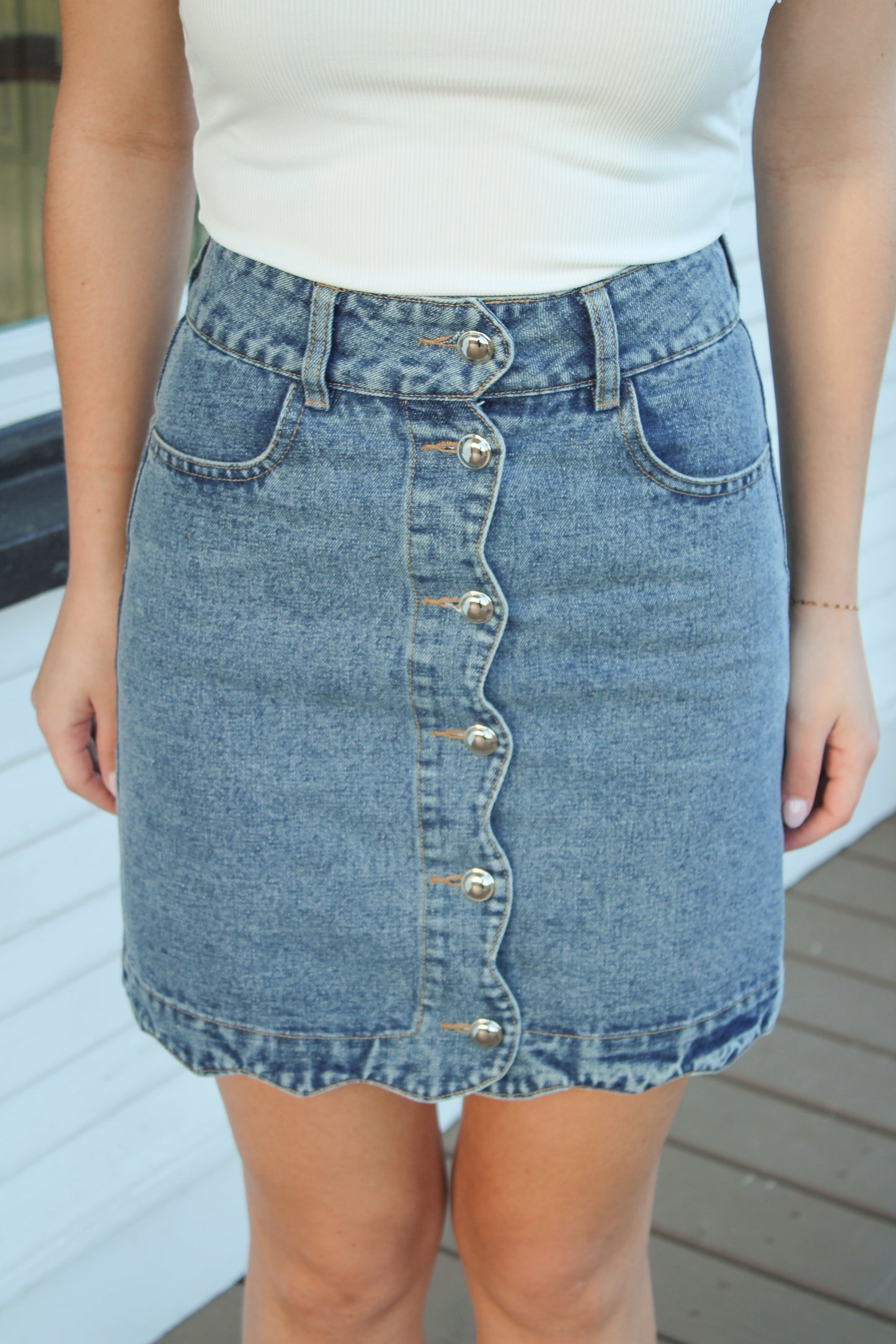 Scalloped Denim Skirt